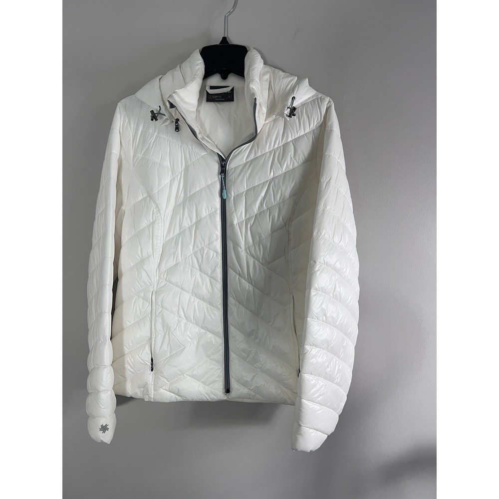 Tek Gear WarmTek White Puffer Jacket Hooded Quilted Full Zip Coat Womens Large